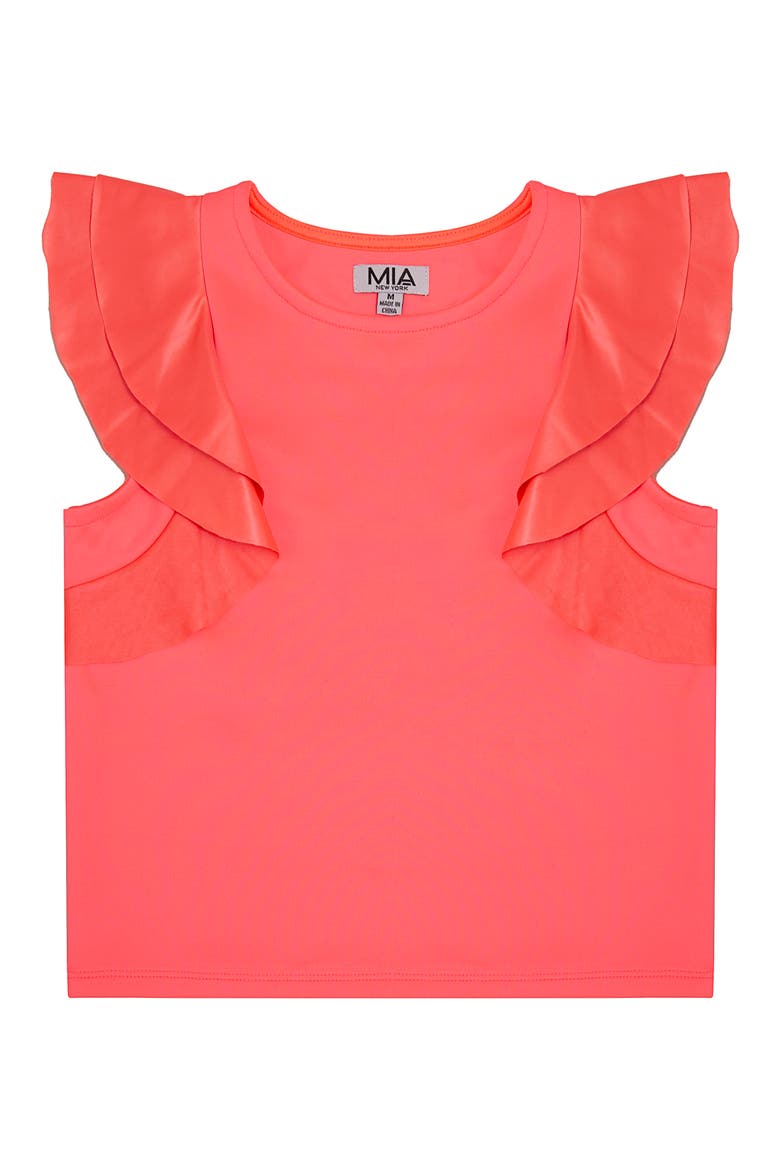 Kids' Flutter Sleeve Top, Main, color, CORAL