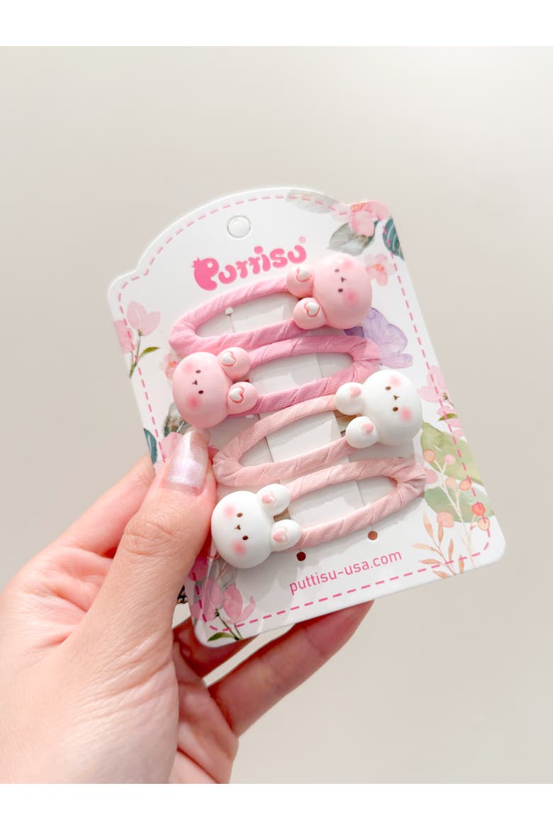 4pc Bunny Hug Snap Clip Set, Alternate, color, Baby Pink & Pastel Pink