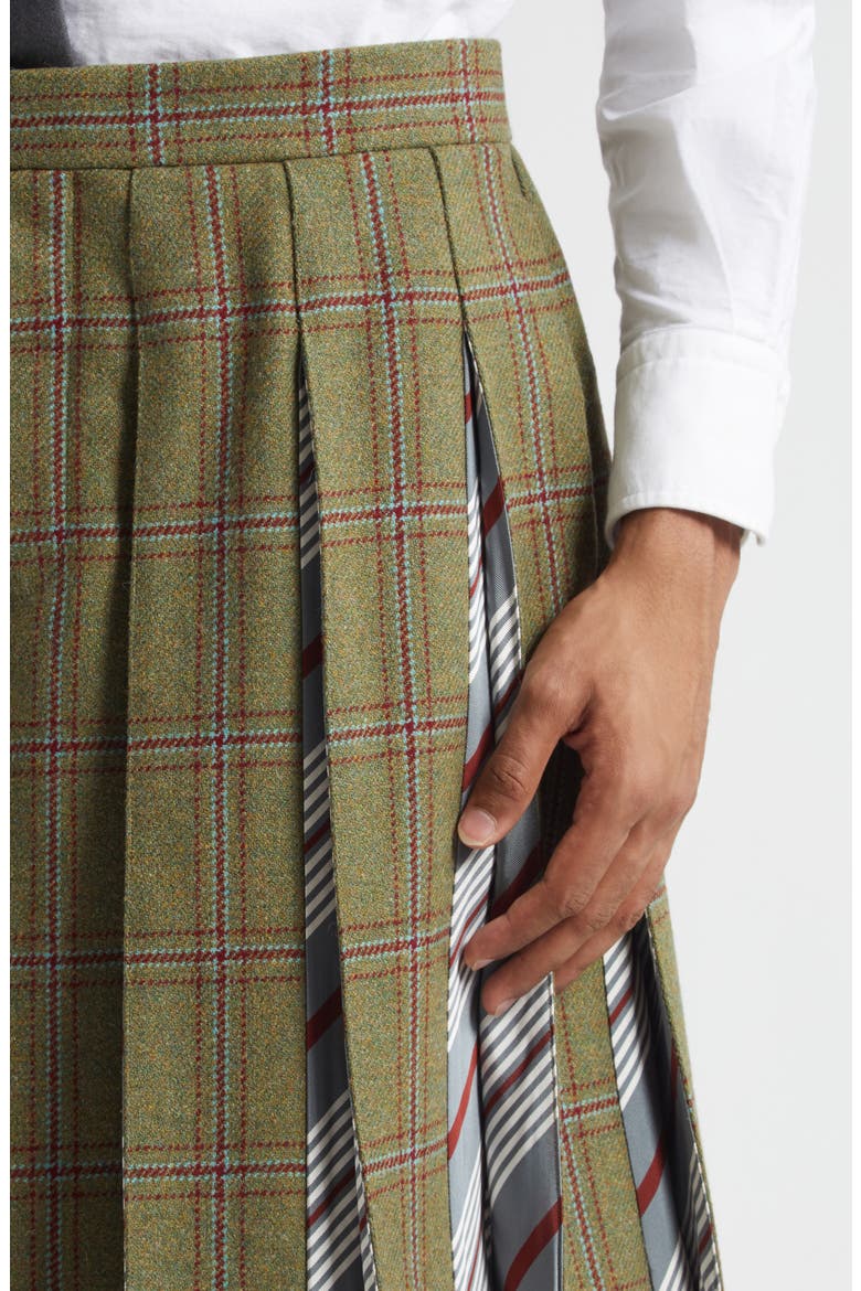 Tartan Pleated Wool Backstrap Skirt, Alternate, color, GREEN