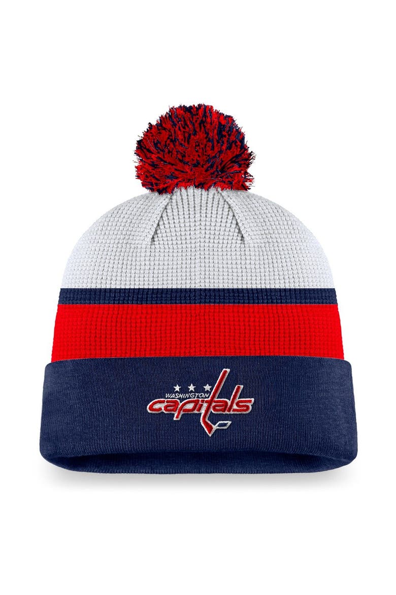 Men's Fanatics Branded White/Navy Washington Capitals Authentic Pro Draft Cuffed Knit Hat with Pom, Main, color, White
