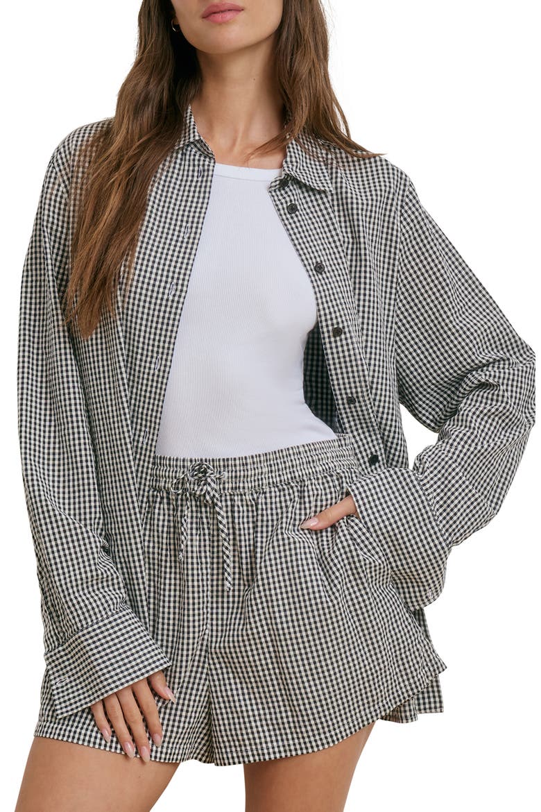 The Boyfriend Check Print Woven Shirt, Main, color, NAVY/ WHITE