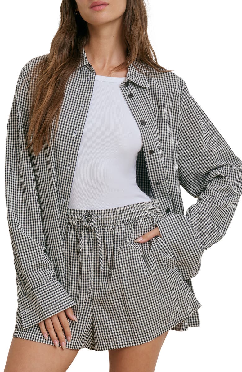 Favorite Daughter The Boyfriend Check Print Woven Shirt, Main, color, Navy/ White