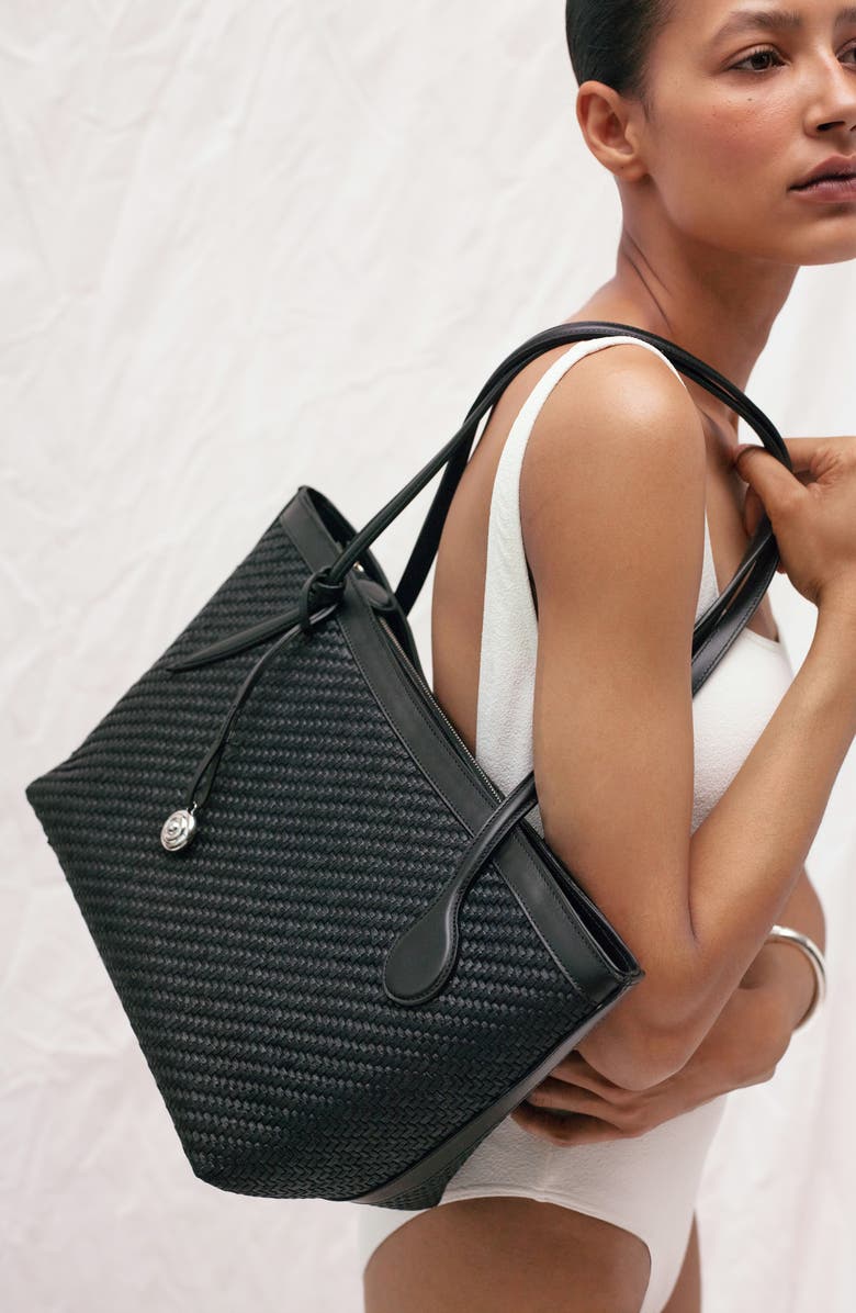 LIFFNER Midi Sprout Woven Leather Tote, Alternate, color, Black