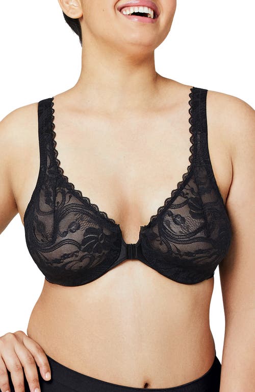 Glamorise WonderWire® Front Close Stretch Lace Underwire Bra in Black at Nordstrom, Size 48Dd