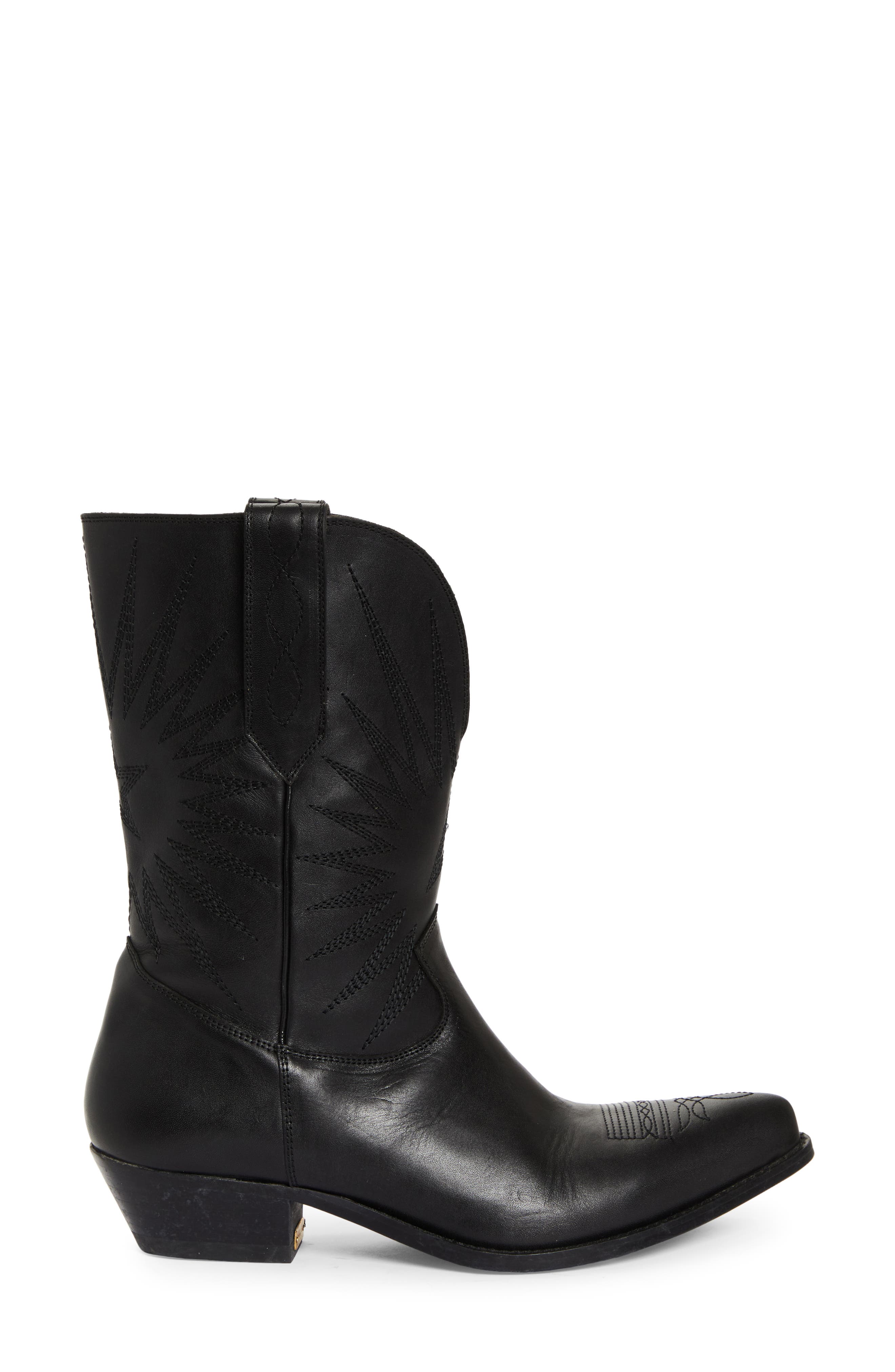 Golden Goose Wish Star Pointed Toe Western Boot, Alternate, color, Black
