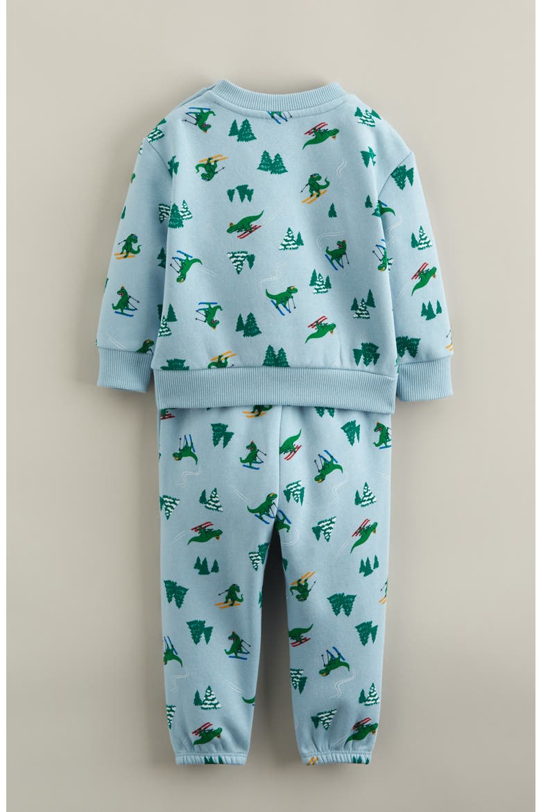 Print Fleece Sweatshirt & Sweatpants Set, Alternate, color, BLUE BASALT DINOSAUR SKI