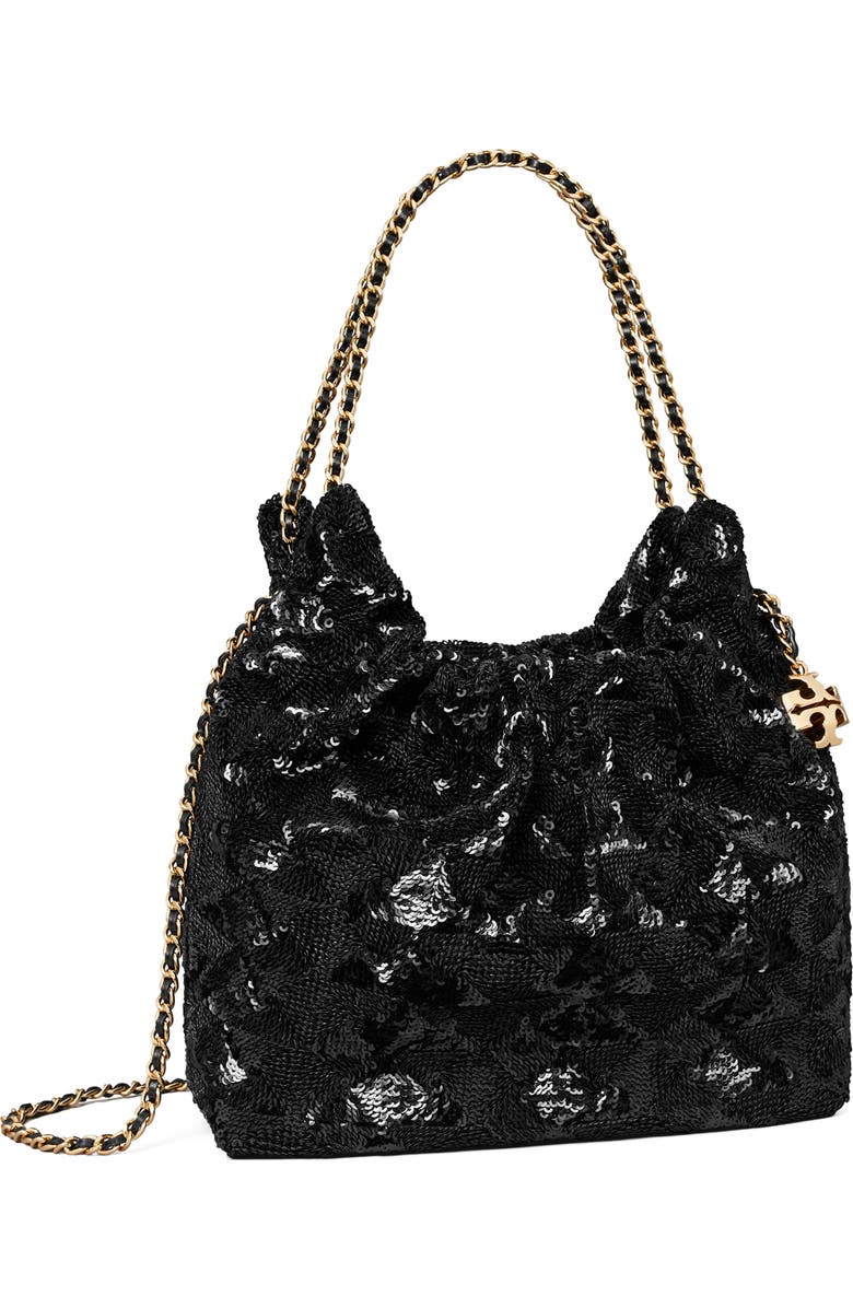 Tory Burch Mini Fleming Sequin Hobo Bag, Alternate, color, Black