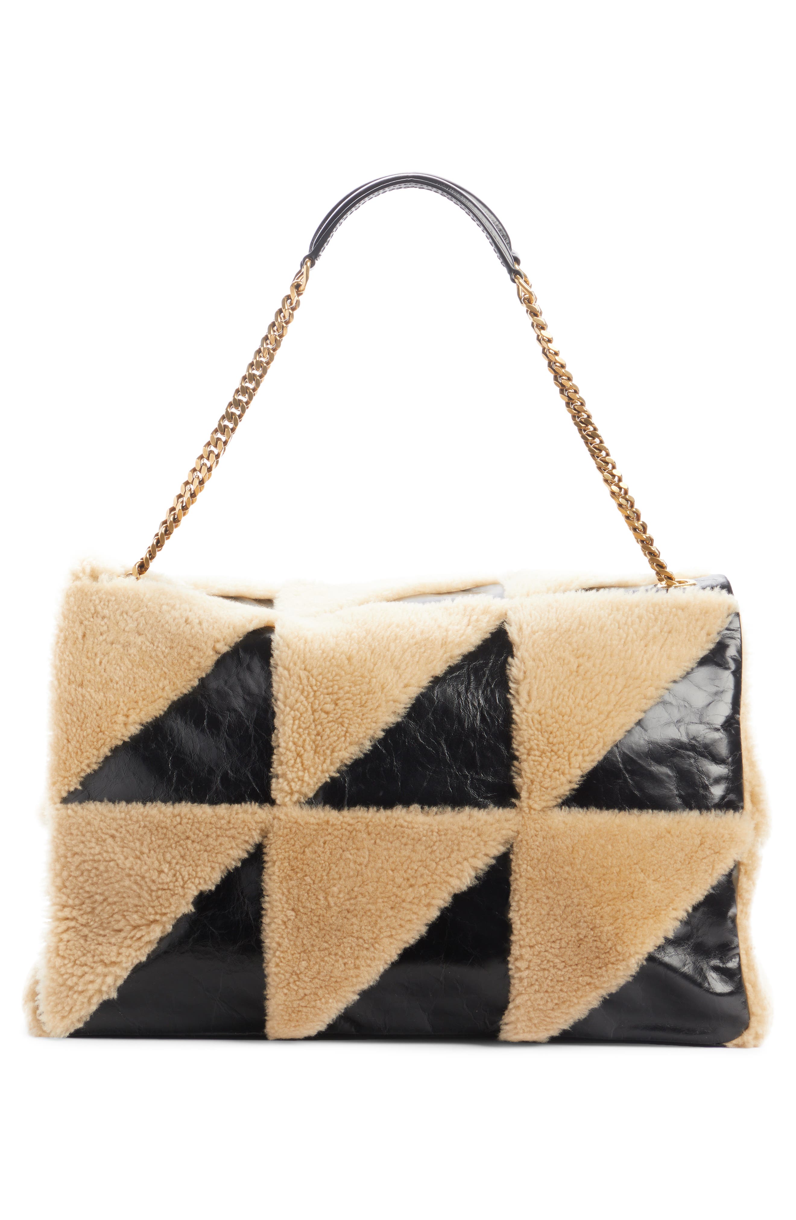 Giant Jamie Genuine Shearling Shoulder Bag, Alternate, color, 9597 NAT.BEIG/ NERO/ NERO