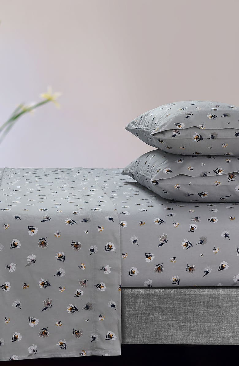 AZORES HOME Floryn Cotton Flannel Sheet Set, Main, color, Grey