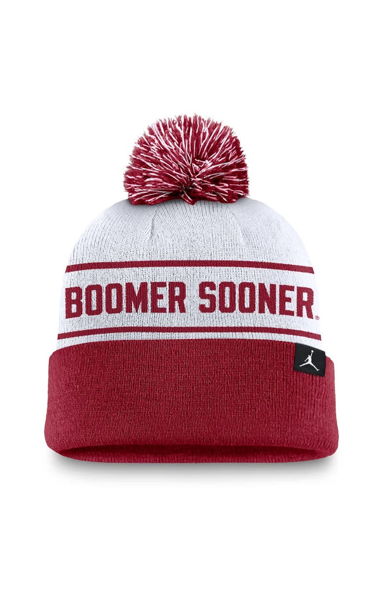 Jordan Brand Men's Jordan Brand White/Crimson Oklahoma Sooners Local Peak Cuffed Knit Hat with Pom, Alternate, color, White