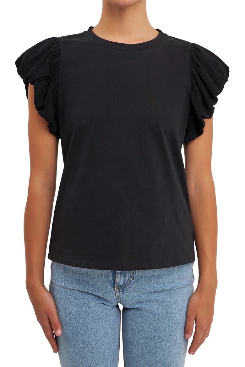 Puff Sleeve Shirt, Alternate, color, BLACK