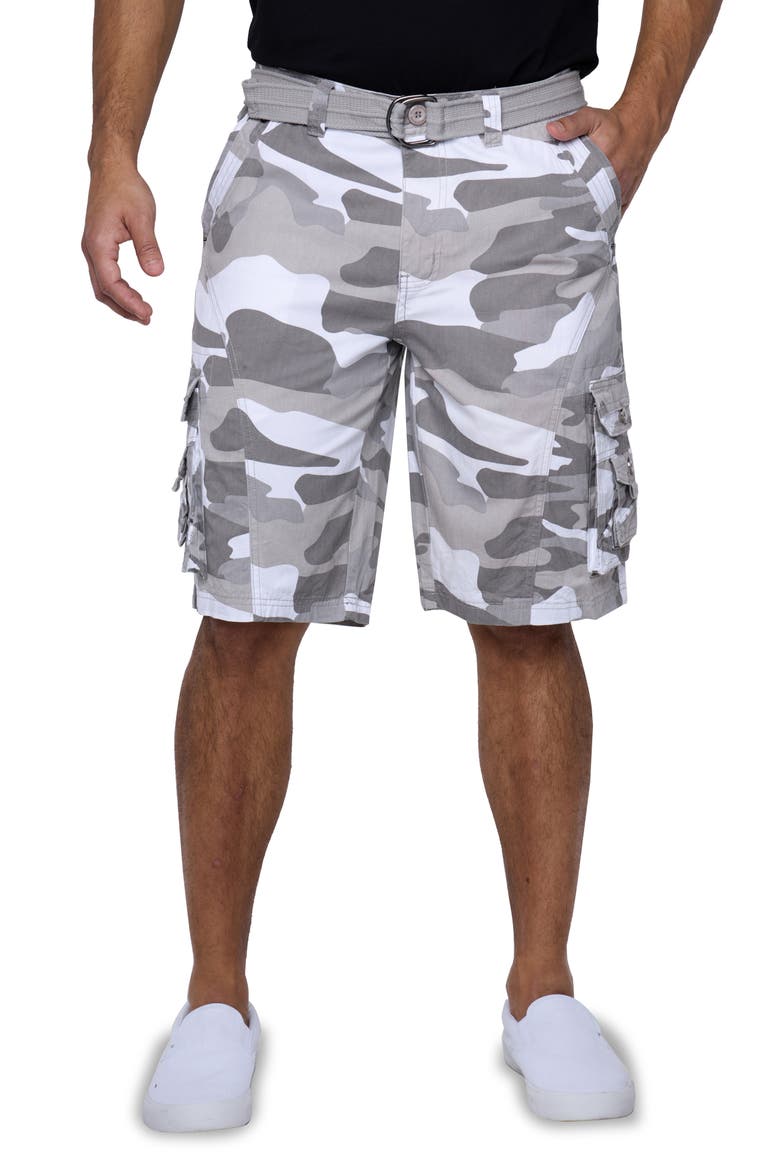 Belted Snap Detail Cargo Pants, Alternate, color, WHITE CAMO