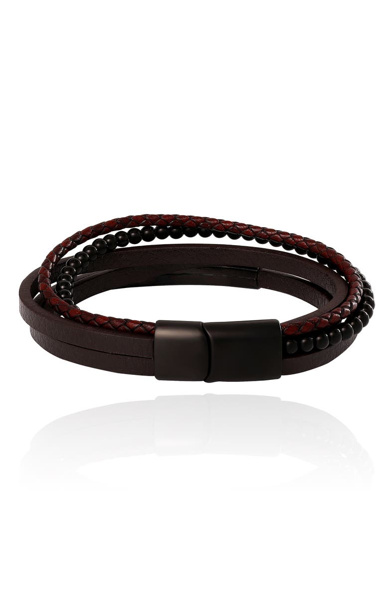 Lucky Brand Multilayer Braided Leather and Bead Bracelet, Brown & Black, Alternate, color, Brown, Black