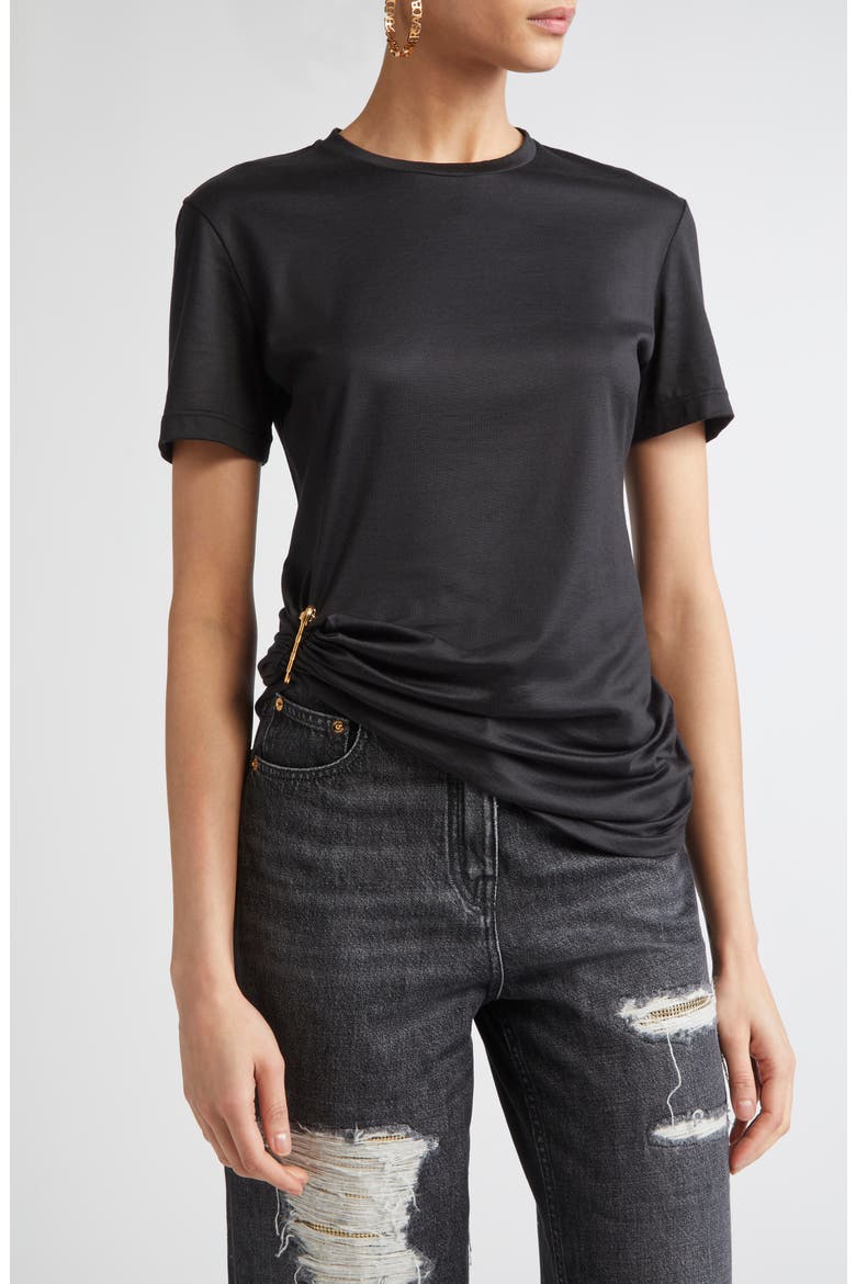 Safety Pin Silk & Cotton T-Shirt, Main, color, BLACK
