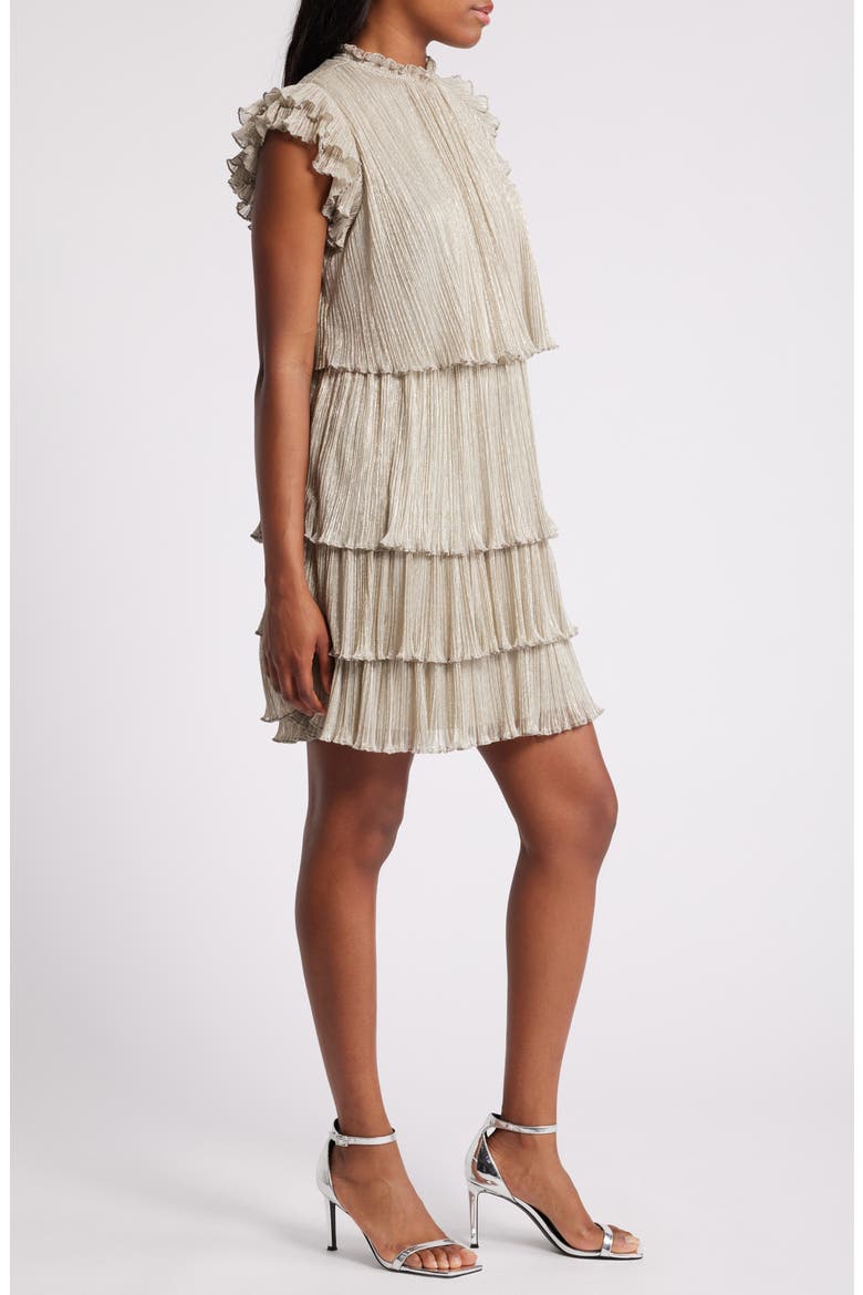 Metallic Tiered Minidress, Alternate, color, SILVER- GOLD FOIL