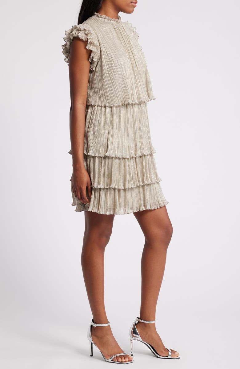 Chelsea28 Metallic Tiered Minidress, Alternate, color, Silver- Gold Foil