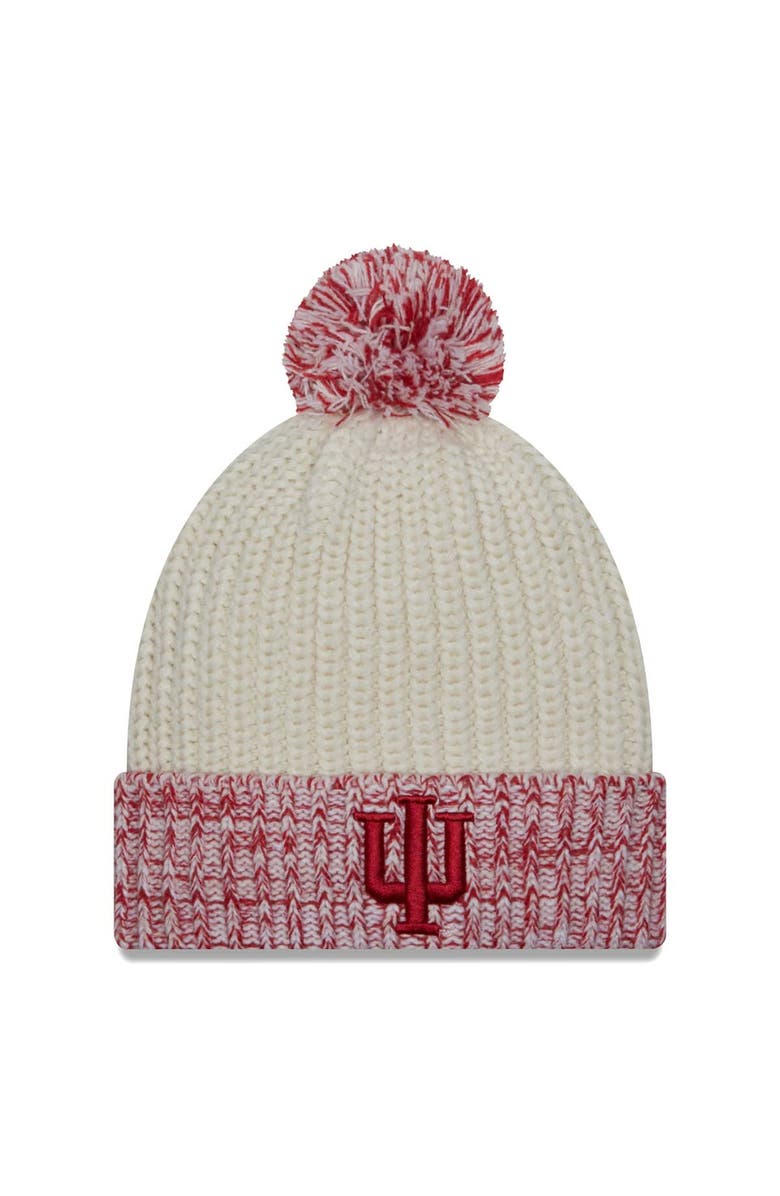 New Era Women's New Era Cream Indiana Hoosiers Fresh Cuffed Knit Hat with Pom, Main, color, 