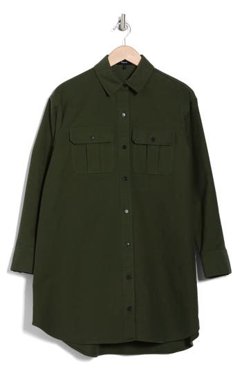 Theory Military Long Sleeve Oversize Mini Shirtdress In Hunter Green - Fkd