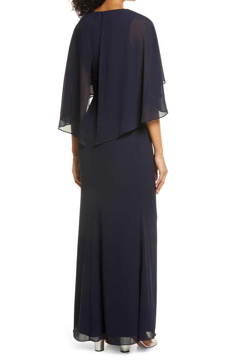 Vince Camuto Beaded Neckline Capelet Gown, Alternate, color, Navy