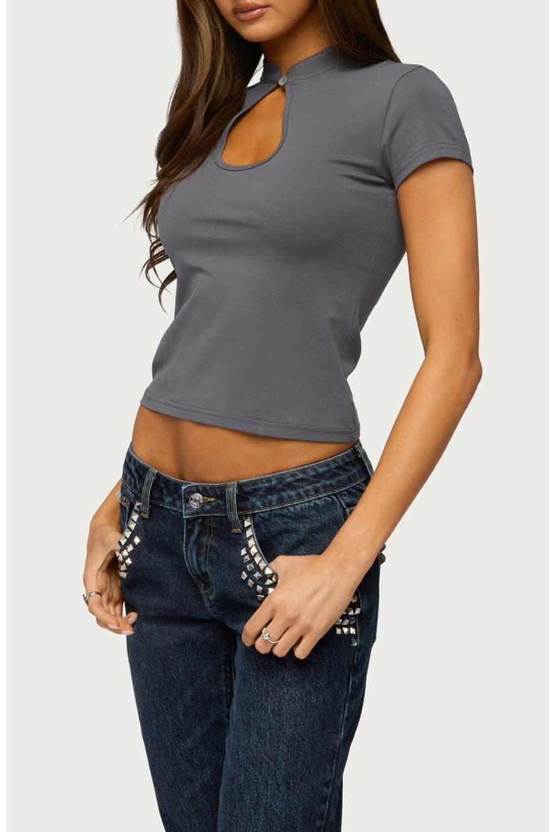 Magnus High Neck Keyhole Top, Alternate, color, GRAY