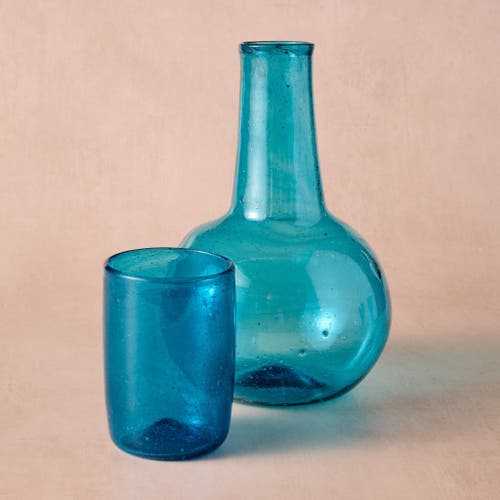 Ten Thousand Villages Bahr Blue Handblown Glass Carafe And Cup Set In Blue