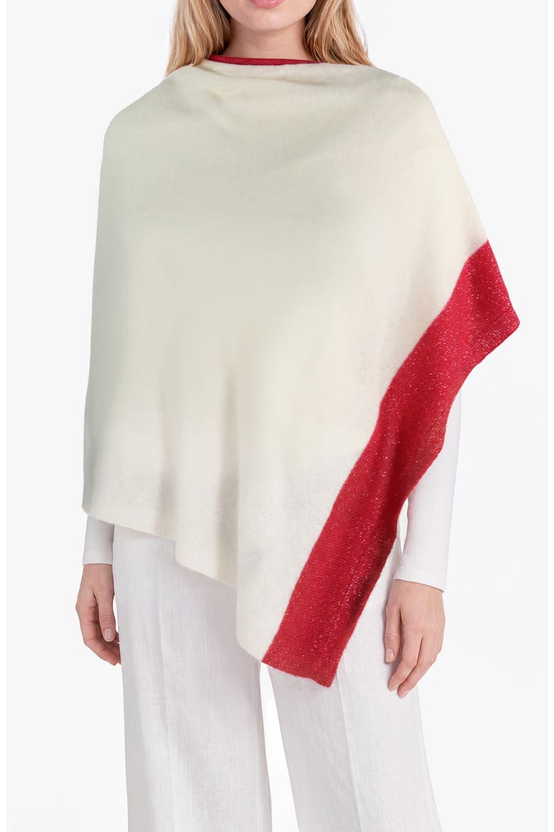 Colorblock Cashmere Poncho, Main, color, WHITE/ CRANBERRY