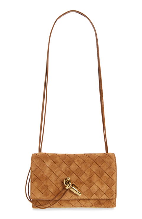 Slim Andiamo Intrecciato Suede Crossbody Wallet