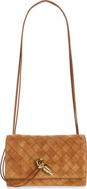 Bottega Veneta Slim Andiamo Intrecciato Suede Crossbody Wallet