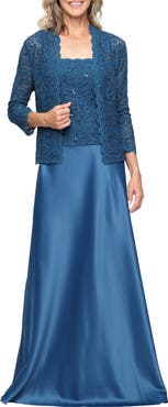 Alex Evenings Sequin Lace & Satin Gown with Jacket