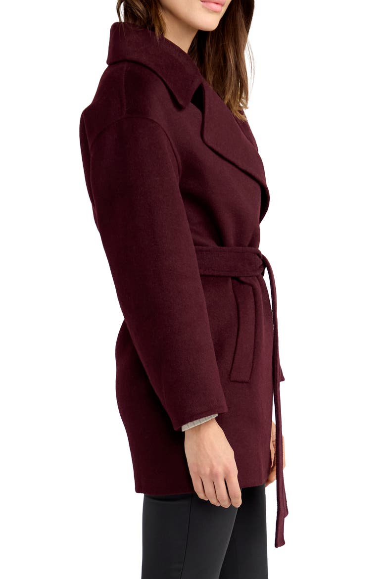 Eternal Flame Tie Waist Wool Blend Coat, Alternate, color, BURGUNDY
