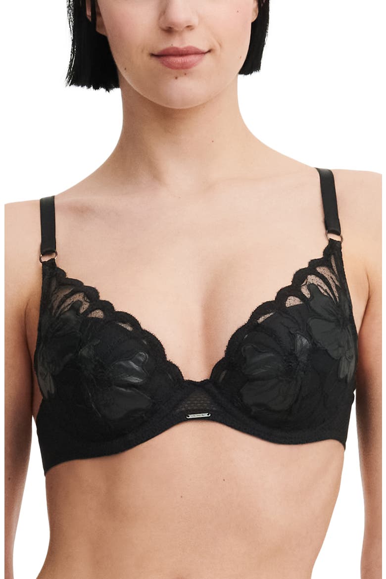 Fleurs Underwire Signature Plunge Bra, Main, color, FAUX LEATHER BLACK