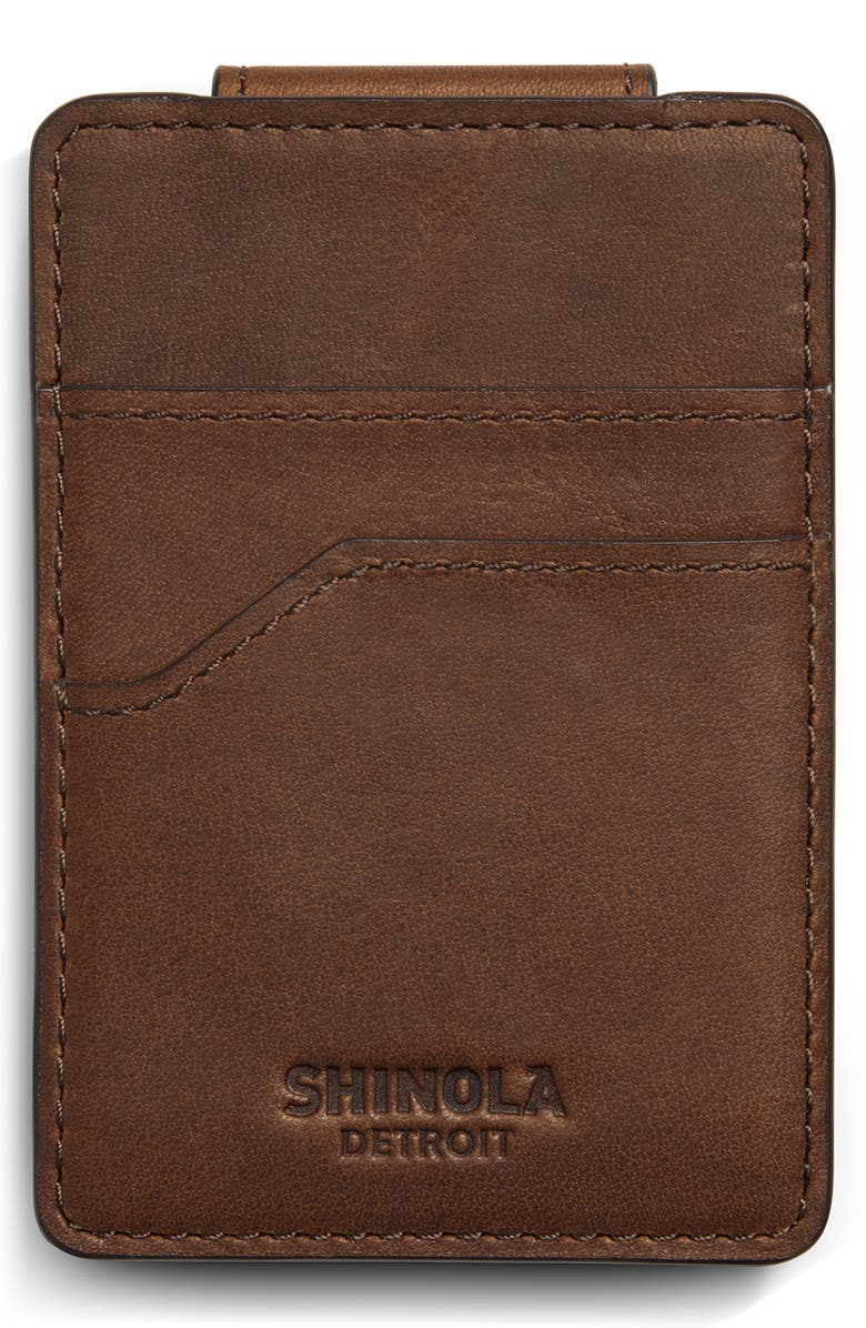 Shinola Money Clip Card Case, Alternate, color, Medium Brown