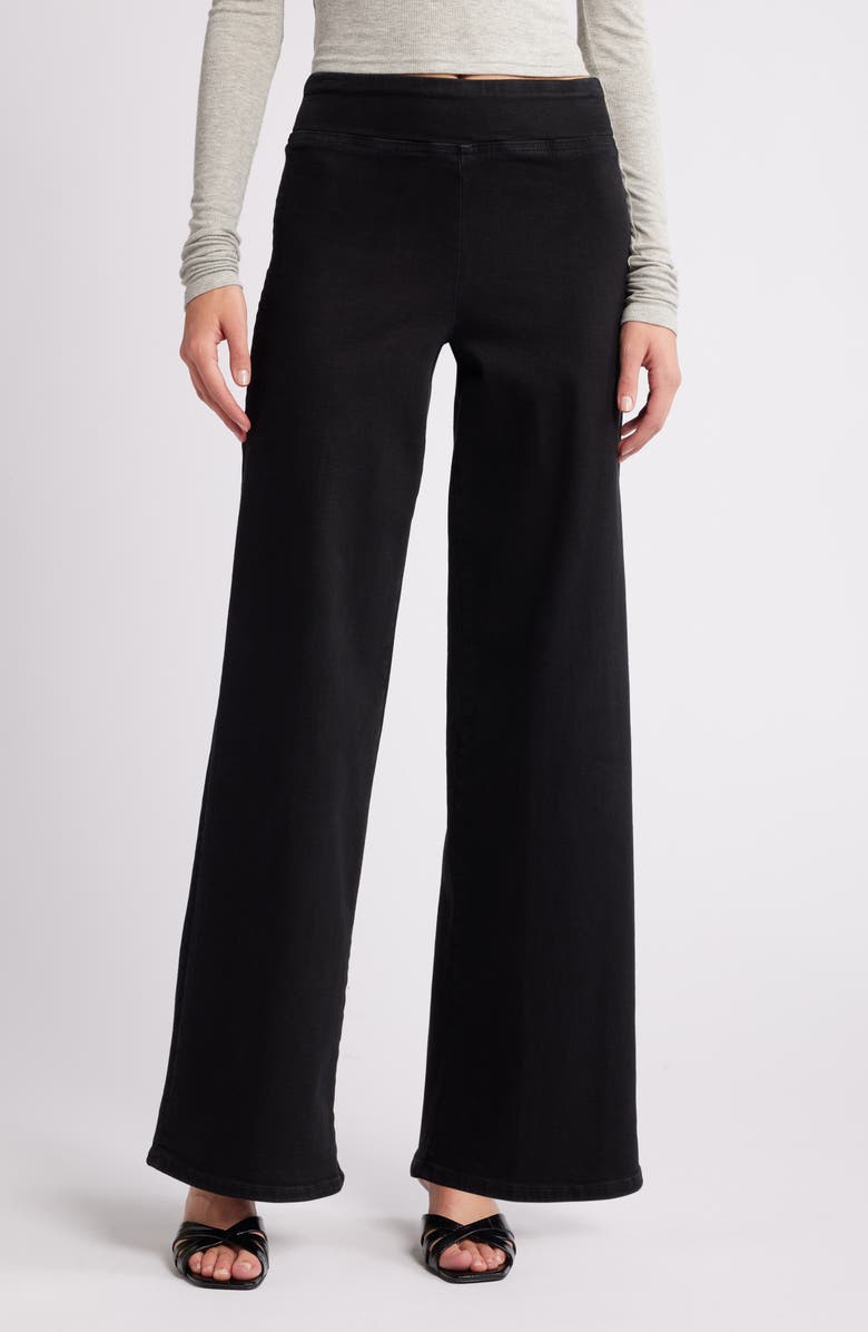 FRAME Jet Set Slim Palazzo Pull-On Jeans, Main, color, Sheen Noir