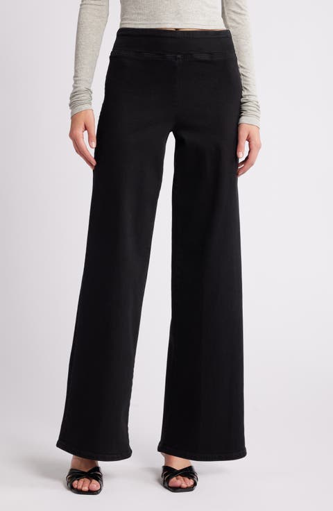 Jet Set Slim Palazzo Pull-On Jeans (Sheen Noir)