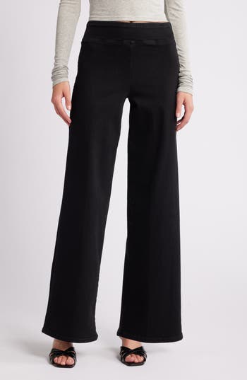 Frame Jet Set Slim Palazzo Pull-on Jeans In Black