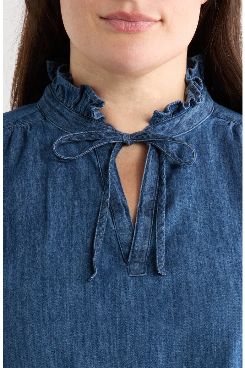 Ruffle Chambray Top, Alternate, color, DARK WASH