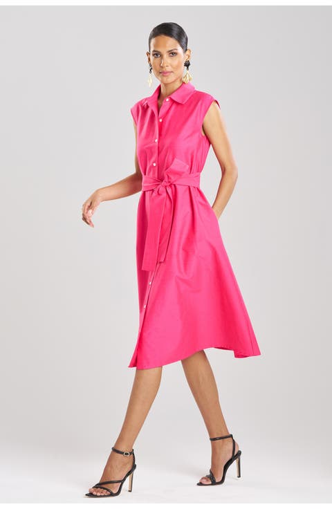 Cotton Silk Slub Trapeze Shirt Dress