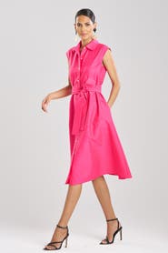 Natori Cotton Silk Slub Trapeze Shirt Dress