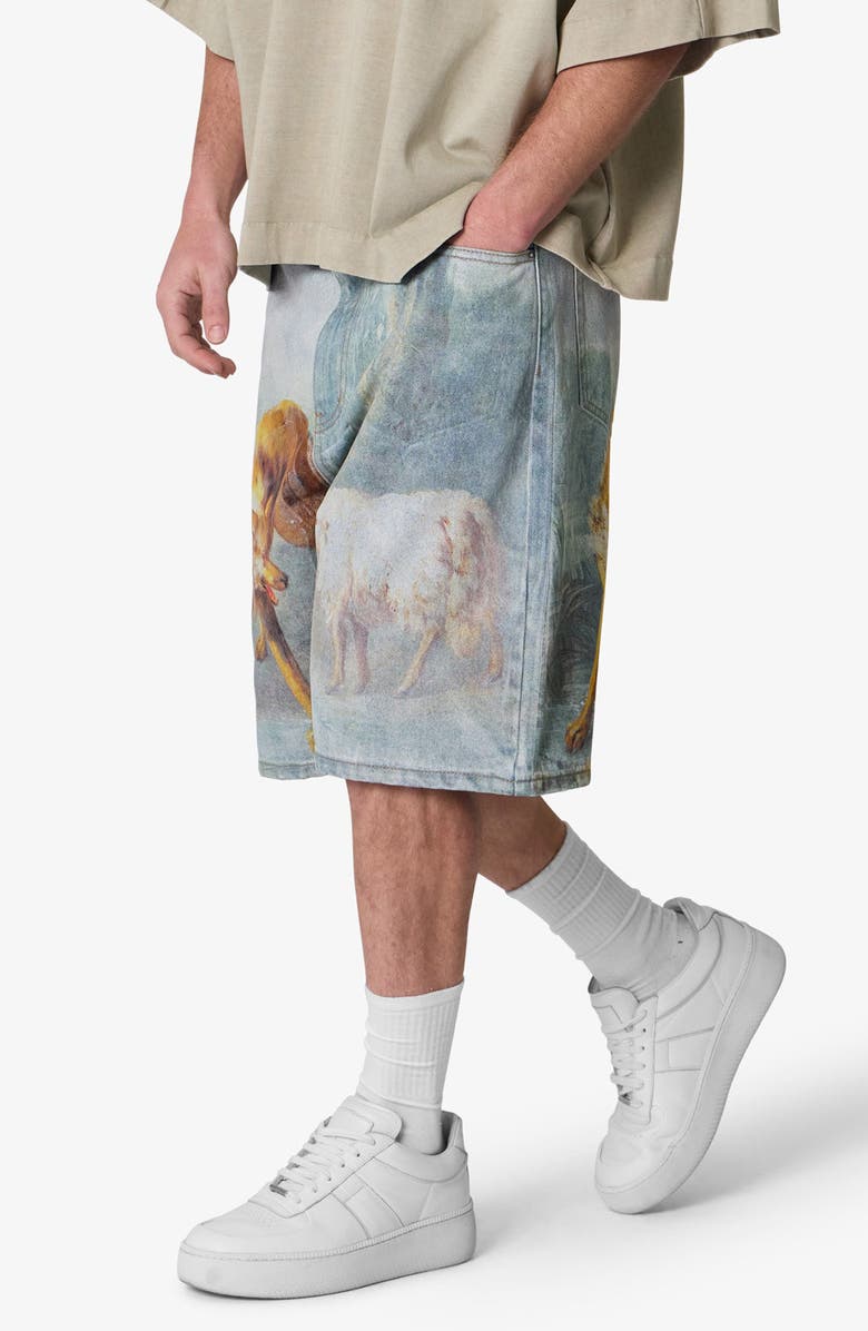 mnml Sheep Hounded Denim Shorts, Alternate, color, Blue Multi