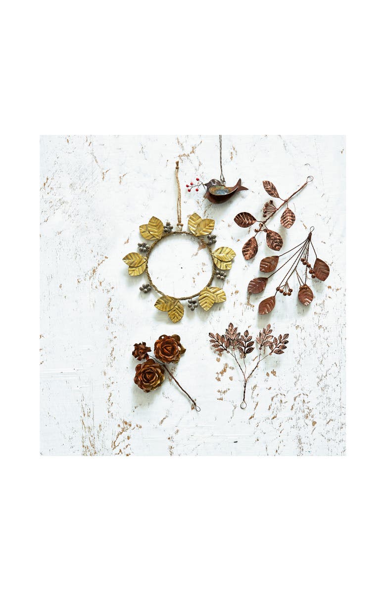 tag Handcrafted Antique Copper Leaf Sprigs Decorative Sculptures, Alternate, color,