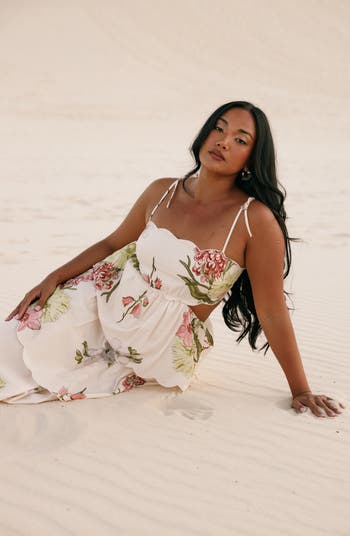 Petal & Pup Adelaide Scallop Cutout Tie Strap Maxi Dress