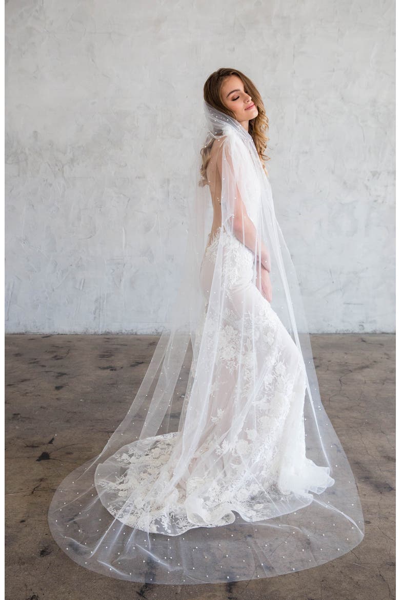 Evony Imitation Pearl Chapel Veil, Main, color, LIGHT IVORY