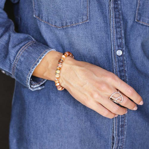 Shop Sheryl Lowe Howardite 8mm Bead Bracelet With 5 Diamond Rondelles In Howardite/sterling Silver