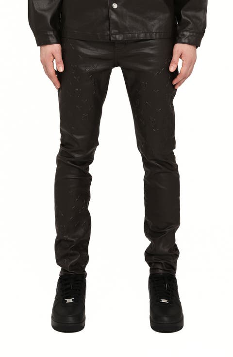 P001 Monogram Embossed Coated Skinny Jeans