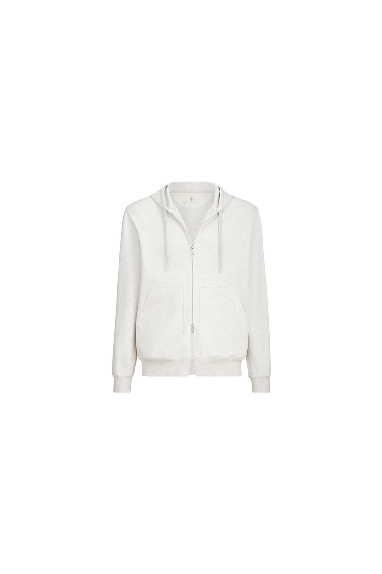 Techno cotton French terry double cloth hooded sweatshirt with zipper, Alternate, color, White