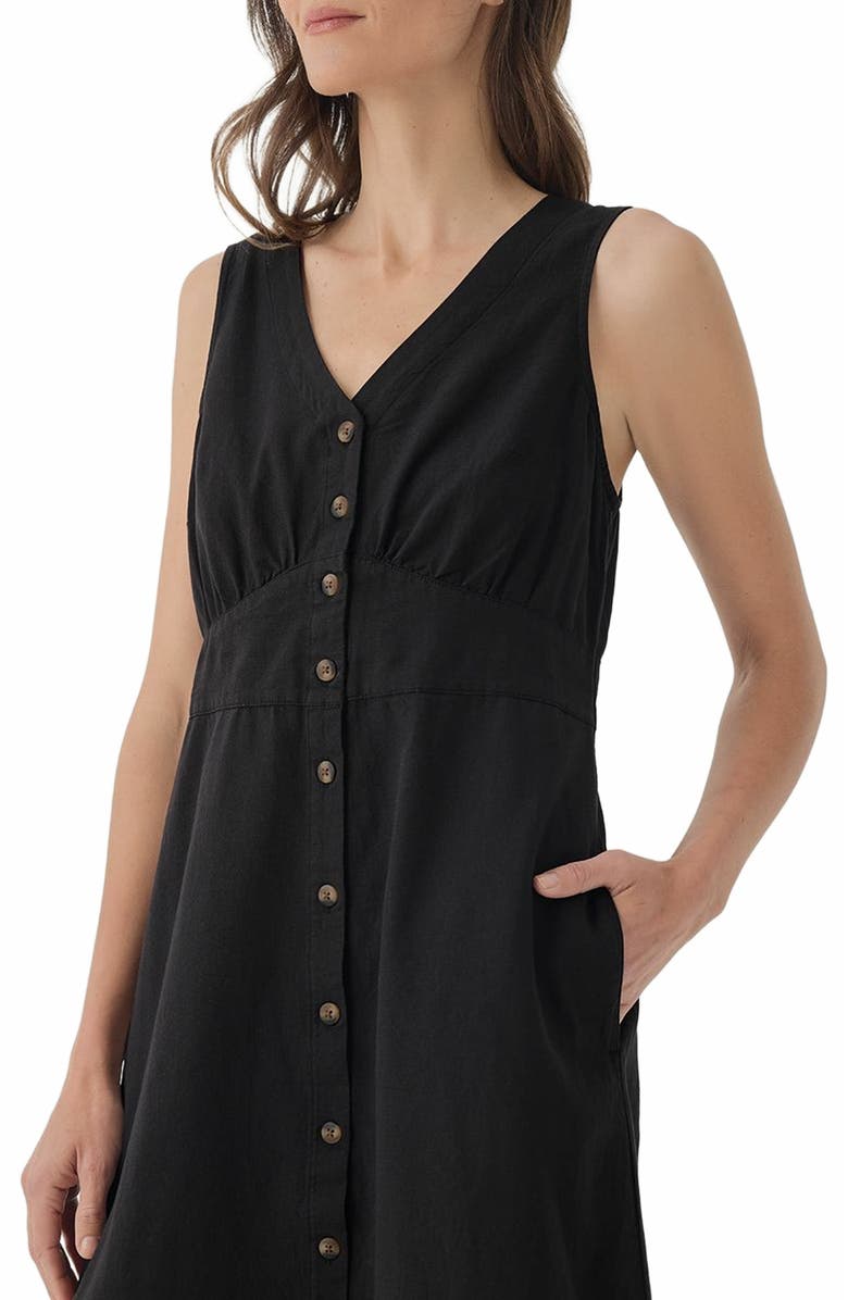 Pact Canopy Linen Blend Button-Front Dress Made with Organic Cotton, Alternate, color, Black