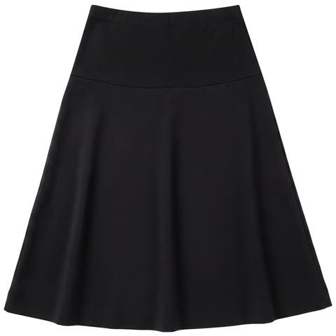 Ponte Special Wide Waistband Stretch Knit Flared Skirt (30")
