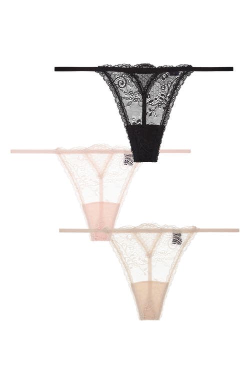 JOURNELLE Sapna Assorted 3-Pack G-String Thongs in Noir /Delicate /Champagne 