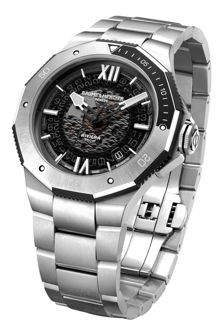 Riviera 10717 Automatic Bracelet Watch, 42mm, Alternate, color, SMOKED GRAY