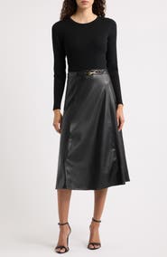 Elie Tahari The Quinn Mixed-Media Faux Leather Dress